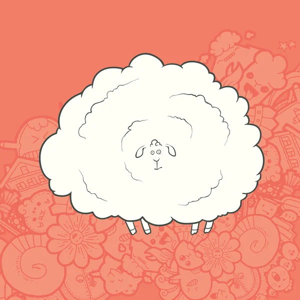 Vector illustratie schattig Hand getrokken schapen. Wenskaart Nieuwjaar. — Stockvector