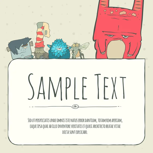 Söta doodle monster greeteng eller inbjudan kort med plats för din text. — Stock vektor