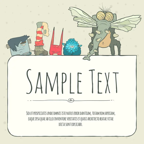 Söta doodle monster greeteng eller inbjudan kort med plats för din text. — Stock vektor