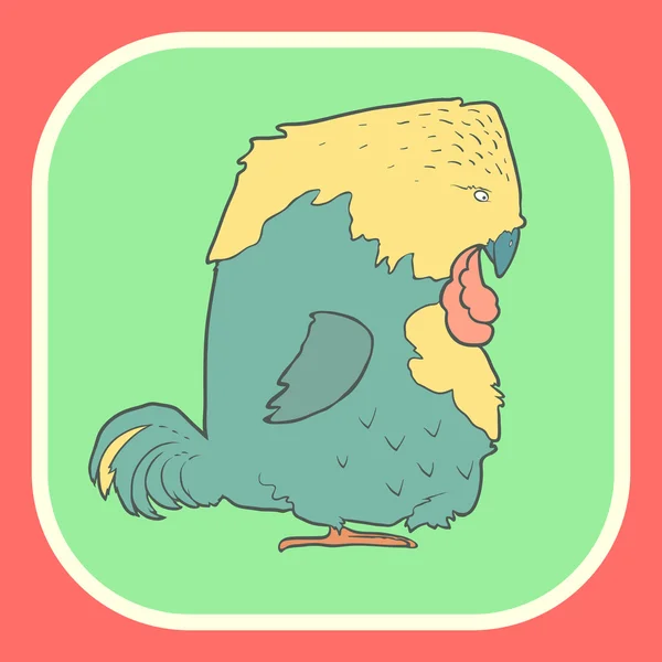 Illustration handgezeichnet Vektor Retro Cartoon Vogel auf flachem quadratischen Hintergrund. — Stockvektor