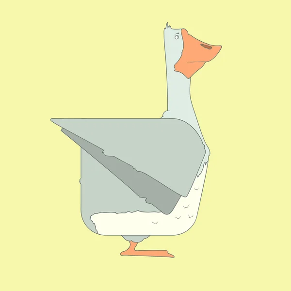 Hand getrokken plat vierkant pictogram Goose geïsoleerd op gele achtergrond — Stockvector