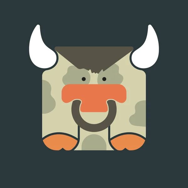 Icono cuadrado plano de un toro lindo — Vector de stock