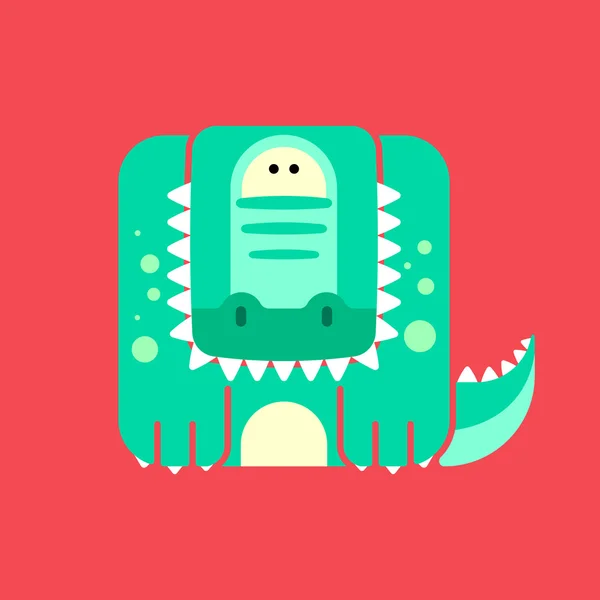 Flat square icon of a cute crocodile — Stock Vector