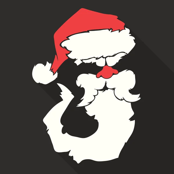 Flaches Vektor-Weihnachtsmann-Gesicht mit Bart und Hut. Symbol. Grußkarte. — Stockvektor