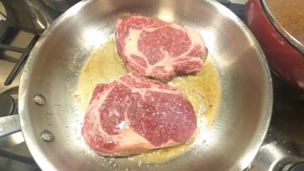 Ribeye beef steak — Stock Video