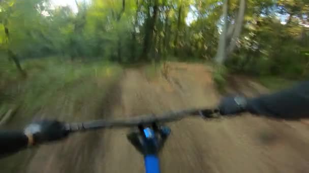 Downhill mountain bike riding — Stock Video