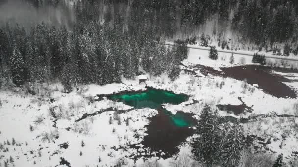 Vista aérea de um inverno com lago. — Vídeo de Stock