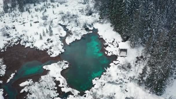 Luchtfoto van een winter met meer. — Stockvideo