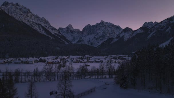 Winter Timelapse Met Sneeuw Kranjska Gora Dorp Slovenië Schemering Tot — Stockvideo