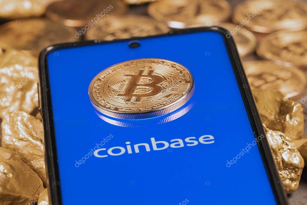 Coinbase app and Bitcoin on smartphone screen - April 12 2021