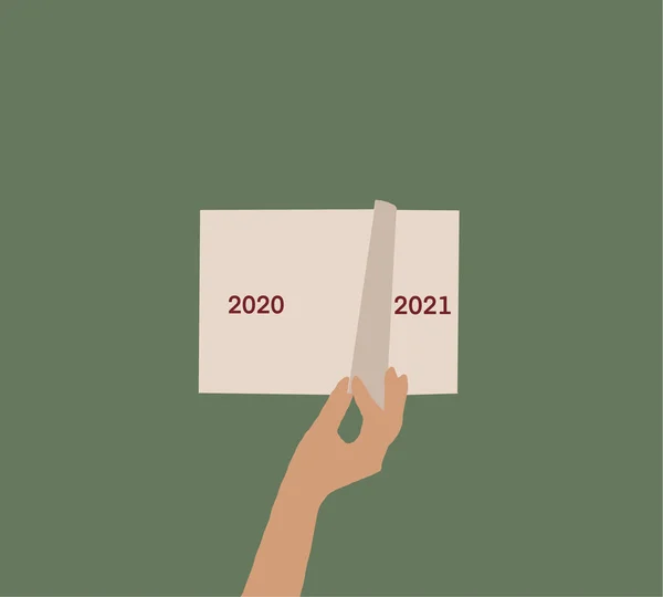Gire Mano Papel Calendario Para Año Cambio 2020 2021Con Espacio — Foto de Stock