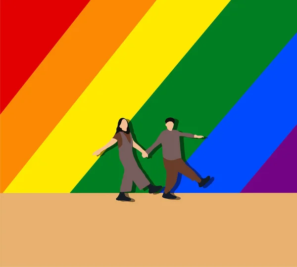 Couple Femme Gay Tenant Main Sur Fond Arc Ciel Lgbt — Photo