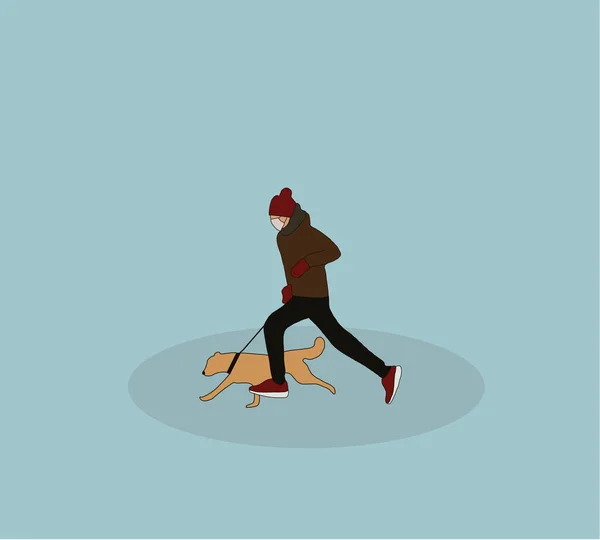 Runner Vrouw Met Haar Hond Draagt Medisch Masker Straten Van — Stockfoto