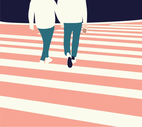 一对同性恋夫妇手拉手在街上 两个恋人拥抱在一起 在户外散步 色彩鲜明 — 图库照片