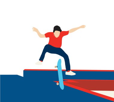 Kaykaycı adam şehir merkezinde numara yapıyor. Bir kaykay parkında kaykayla uçan dublörün aktif performansı.