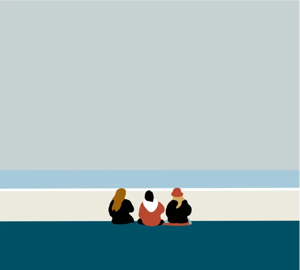 Щасливі Люди Сидять Фоні Порожнього Пляжу Під Час Відпустки Ідилічному — стокове фото