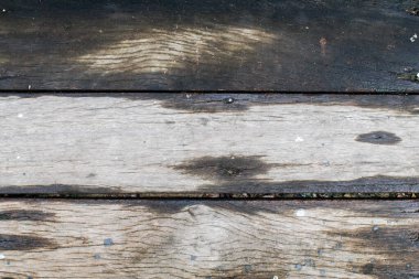 Yağmur sırasında ıslak kahverengi ahşap zemin, soyut arkaplan, kopya alanı olan sığ alan derinliği.