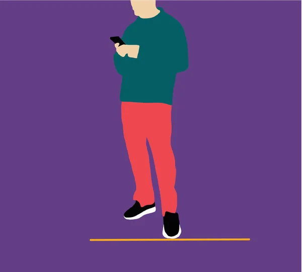 Jeune Homme Tient Smartphone Communication Dans Réseau Illustration Vectorielle Dans — Photo