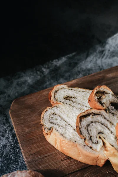 Fresh Homemade Loaf Bread Truffle Chef Holding Gold Knife Cut — Stock Photo, Image