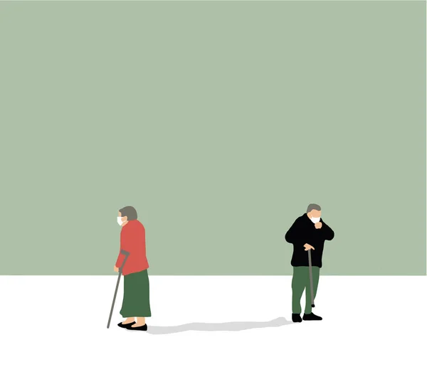 Seniorzy Chodzący Ulicy Noszenie Maski Podczas Chodzenia Zachować Dystans Społeczny — Zdjęcie stockowe