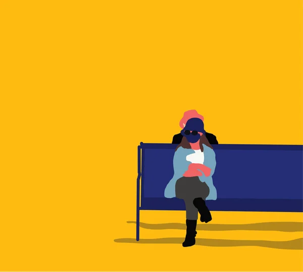 Koronavirüs Yüzünden Maske Takan Bir Kadın Parktaki Bankta Oturuyor — Stok fotoğraf