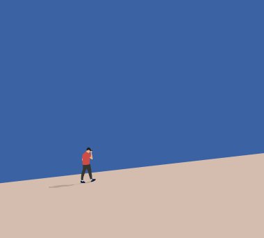 Pembe tişörtlü bir adam mavi duvarın etrafını sarmış, akıllı telefondan konuşuyor. Kentsel yaşam tarzı.