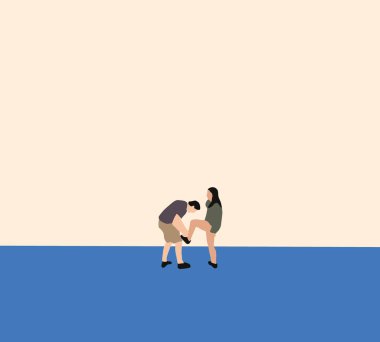 Şehir caddesinde kadın ayakkabısı giyen bir adam. Rahatlayın ve tatil boyunca iyi vakit geçirin. Kentsel yaşam tarzı.