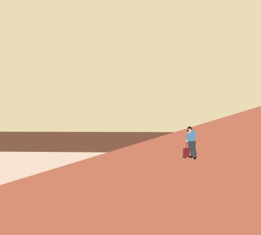 Valizli gezgin modern şehir caddesinde yürüyor. Tatil, gezi, macera ve keyifli seyahat yaşam tarzı kavramı