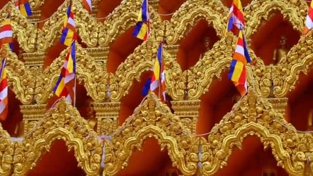 Panning Right Rows Golden Buddha Soches Khmer Temple Kampot Province — Stock video