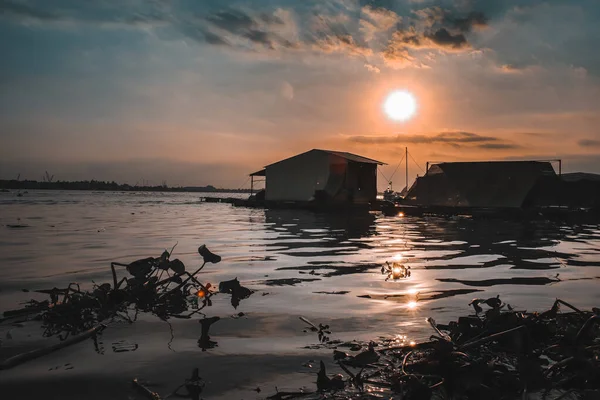 Filmkulisse Des Sonnenuntergangs Über Dem Mekong Delta Vietnam Die Das — Stockfoto