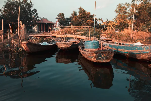 Holzboote Ufer Des Flusses Ben Tre Mekong Delta Vietnam — Stockfoto