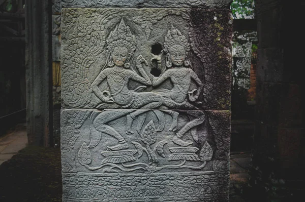 Kamboçya Daki Angkor Wat Duvarlarında Apsara Dansçılarını Betimleyen Bir Yardım — Stok fotoğraf