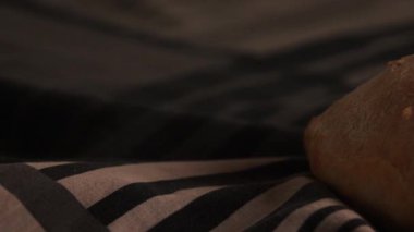 Covid-19 salgını sırasında ev karantinasıyla başa çıkma kavramını gösteren yeni pişmiş ekmeğin sağa doğru dönüm noktası.