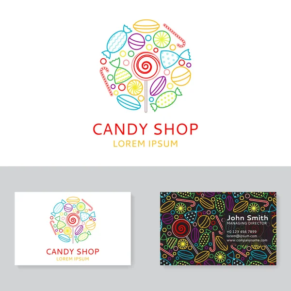 Candy sklep logo oraz wizytówki — Wektor stockowy