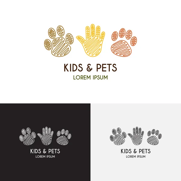 Modelo de logotipo de crianças e animais de estimação —  Vetores de Stock