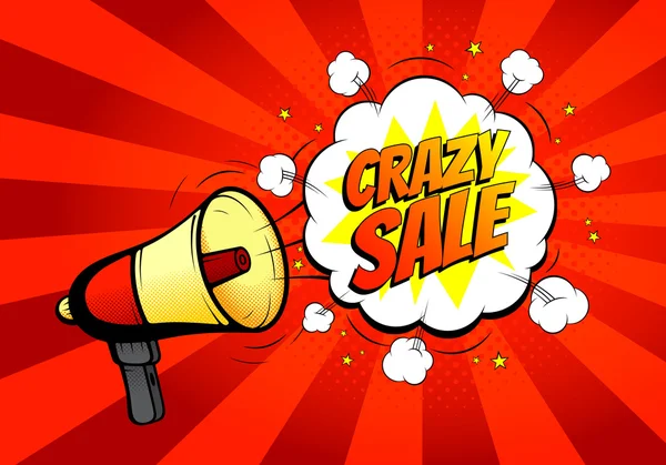 Hoparlör veya megafon retro pop sanat tarzı ile deli satışı büyük başlığı