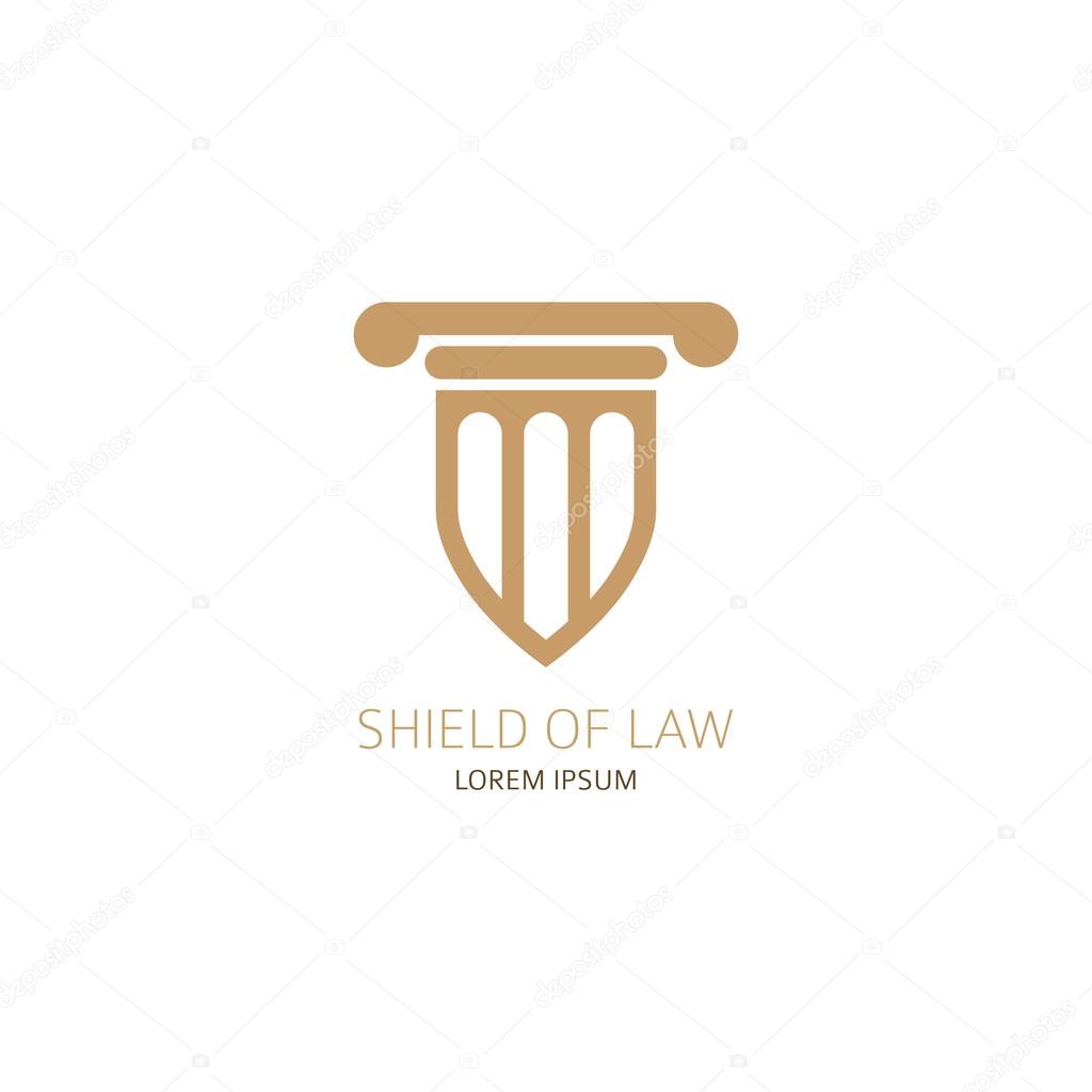 Law office logo in the form of shield with greece column. Vector illustration.