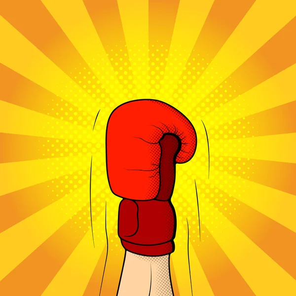 Ilustrace Boxerské rukavice se vzbudil na žlutém pozadí ve stylu pop-art. — Stockový vektor