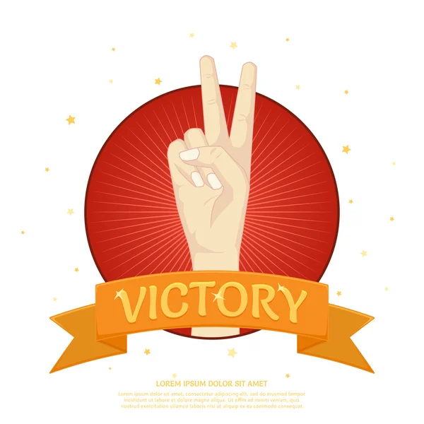 Etiqueta de victoria con dos dedos de la palma . — Archivo Imágenes Vectoriales