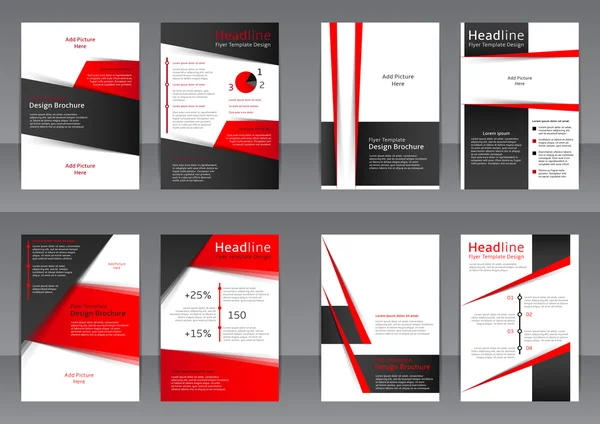 Uppsättning av röda och svarta flyers, omslag och rapport med plats för text — Stock vektor