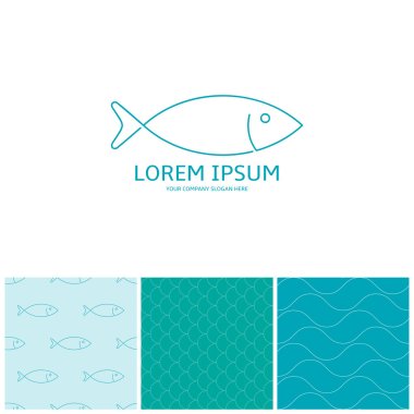 Fish logo template and seamless patterns clipart