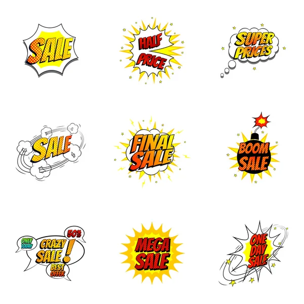 Reihe von Verkaufssymbolen im Pop-Art-Stil — Stockvektor