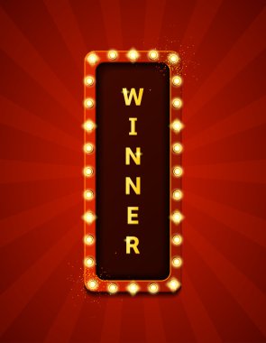 Kazanan retro afiş ile parlayan lambalar