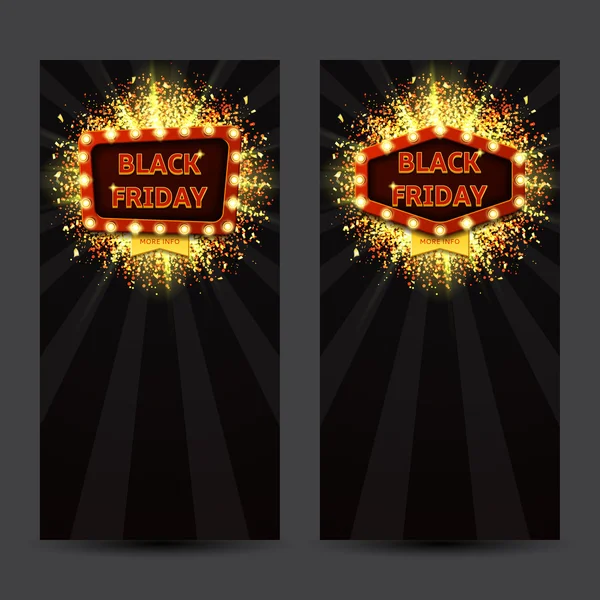 Ensemble de bannières verticales avec lampes lumineuses pour Black Friday — Image vectorielle