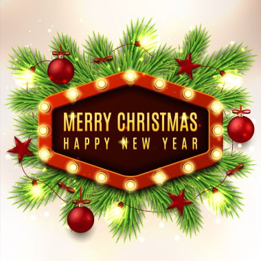 Kırmızı oyuncaklar ve garland ile Noel vektör banner