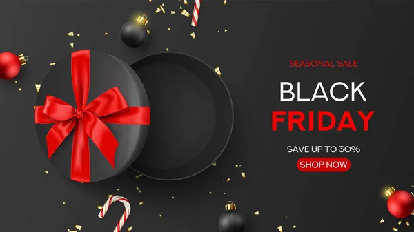 Black Friday Sale Banner Template Holiday Background Gift Box Christmas — Stock Vector