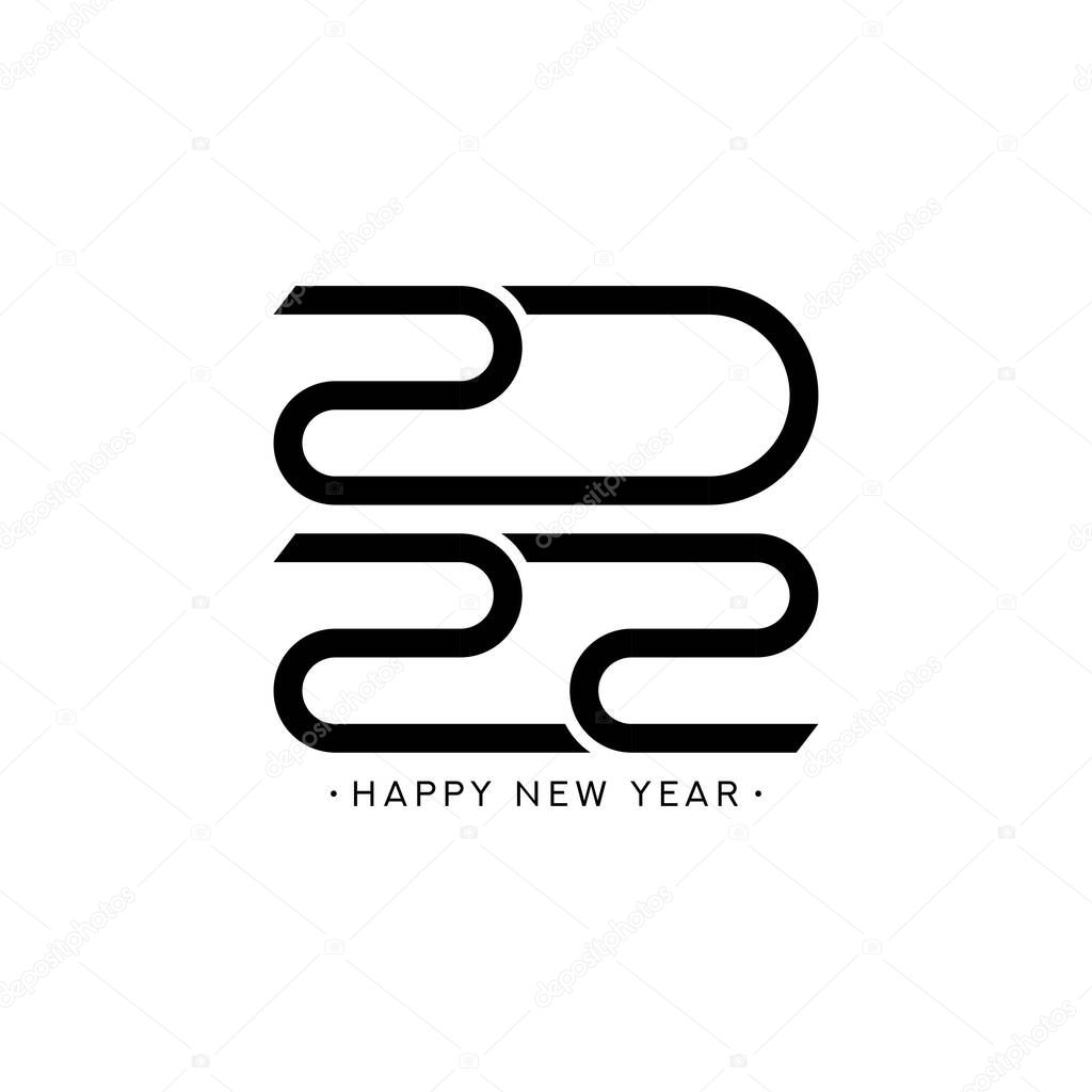 2022 happy new year sign design. Vector illustration with black holiday sign isolated on white background.