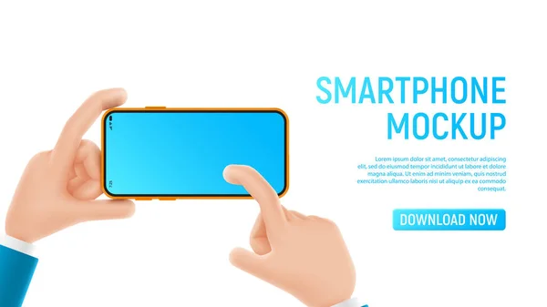 Mockup Cartoon Hand Smartphone Template Smart Phone Blank Display Cartoon — Stock Vector