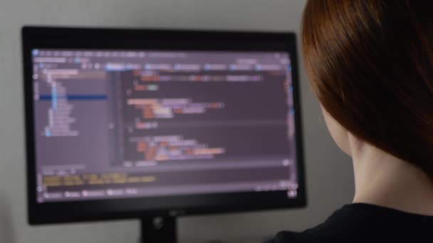 Kadın Programcı Kod Yazıyor Bir Uygulama Yazıyor Serbest Programcı Evde — Stok video