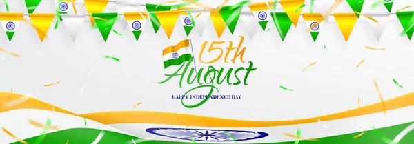 Vector Banner Happy Independence Day India Vector Illustration Realistic Flag — Stock Vector